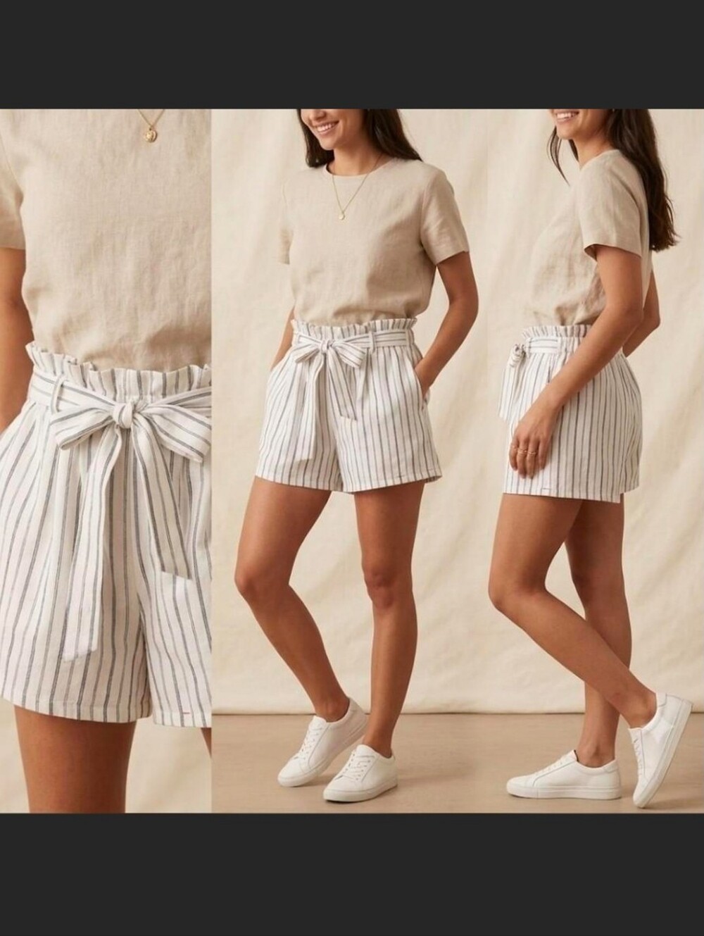 Umgee Striped Paperbag Tie-Waist Women's Shorts